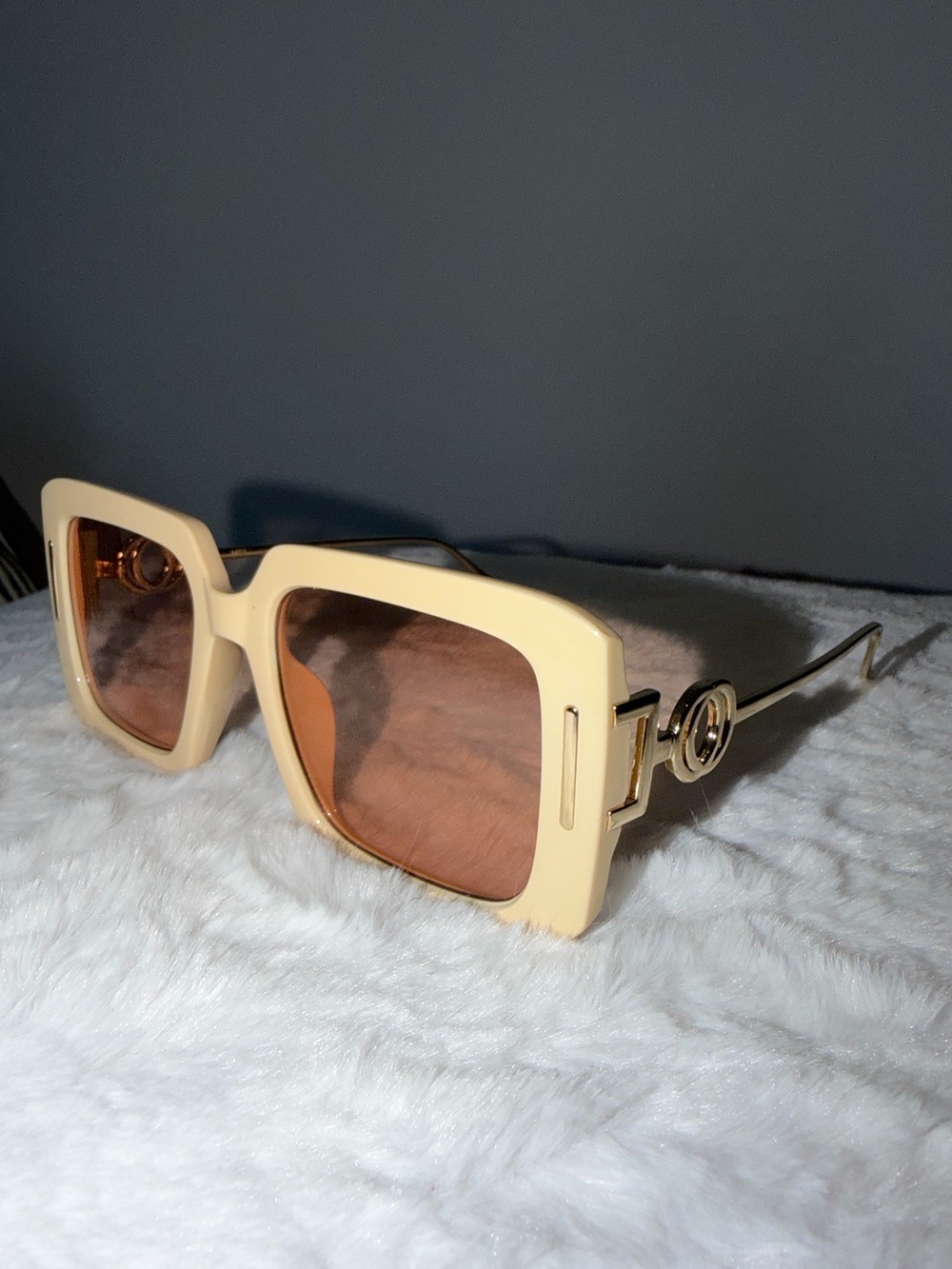 Cream Square Sunglasses with Gold Accents